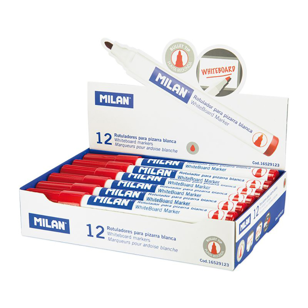 Caixa de 12 marcadores vermelhos ø4 7mm para quadro-branco milan