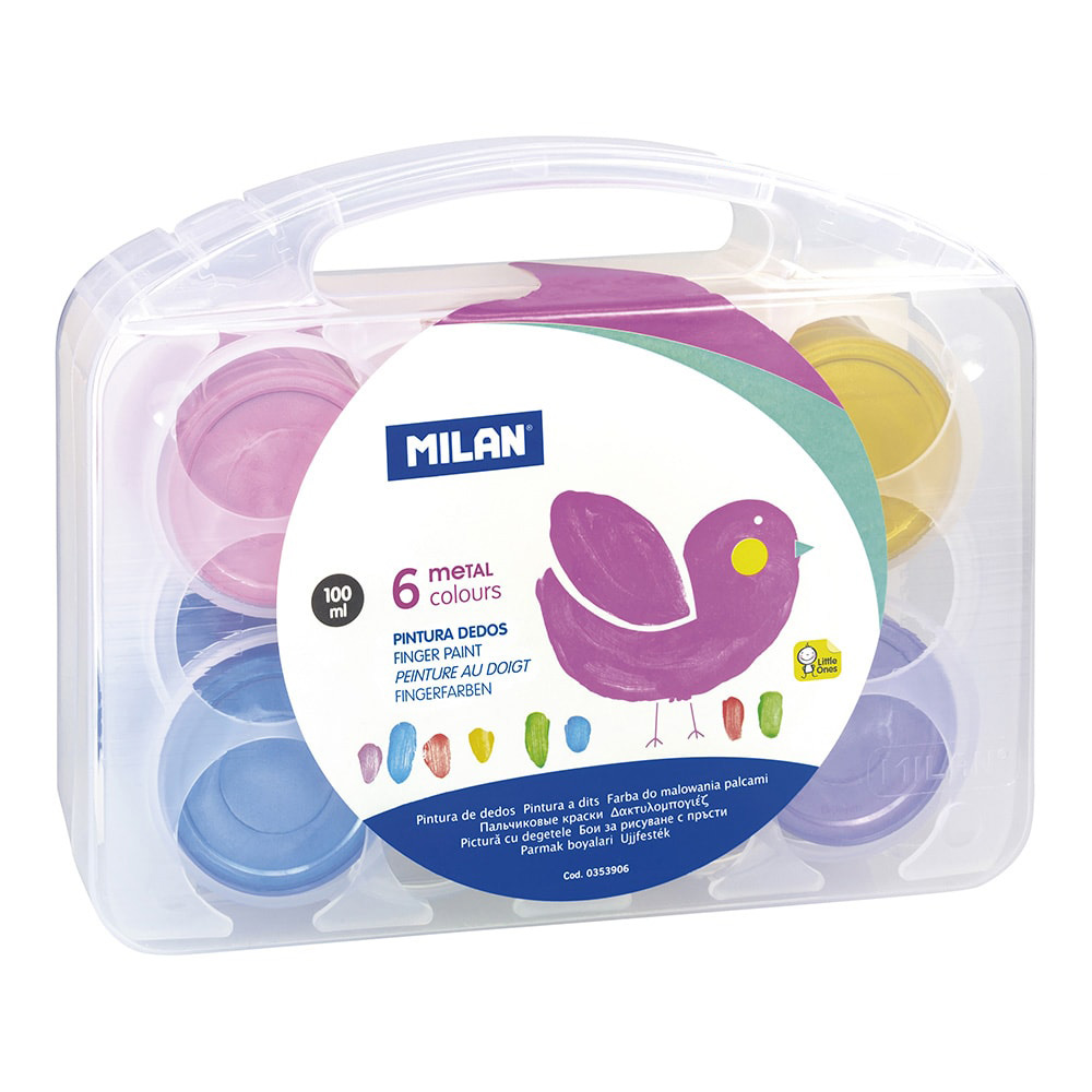 Caixa 6 potes 100ml de pintura dedos  cores metalicos milan