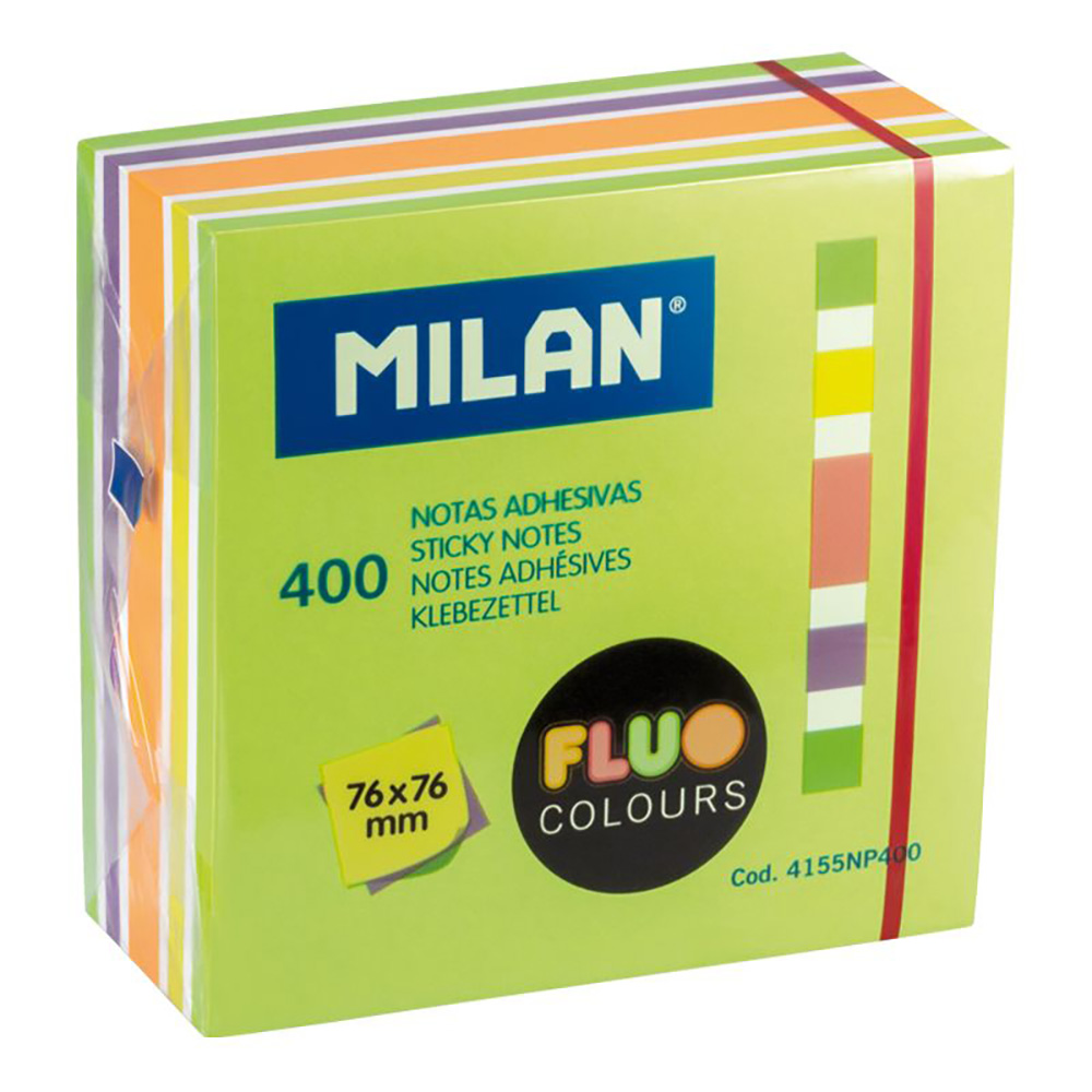 Bloque 400 notas adesivas cores fluor 76x76 mm milan