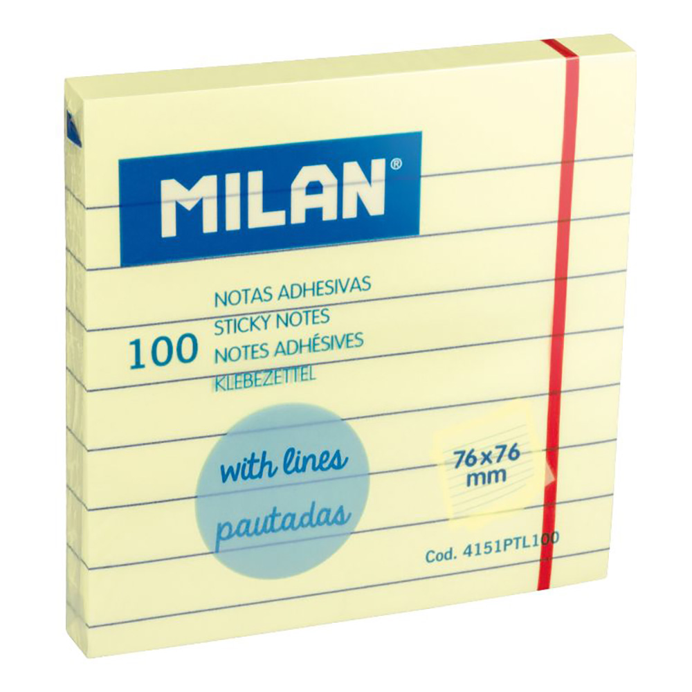Bloque 100 notas adesivas amarela claro pautadas 76x76 mm milan