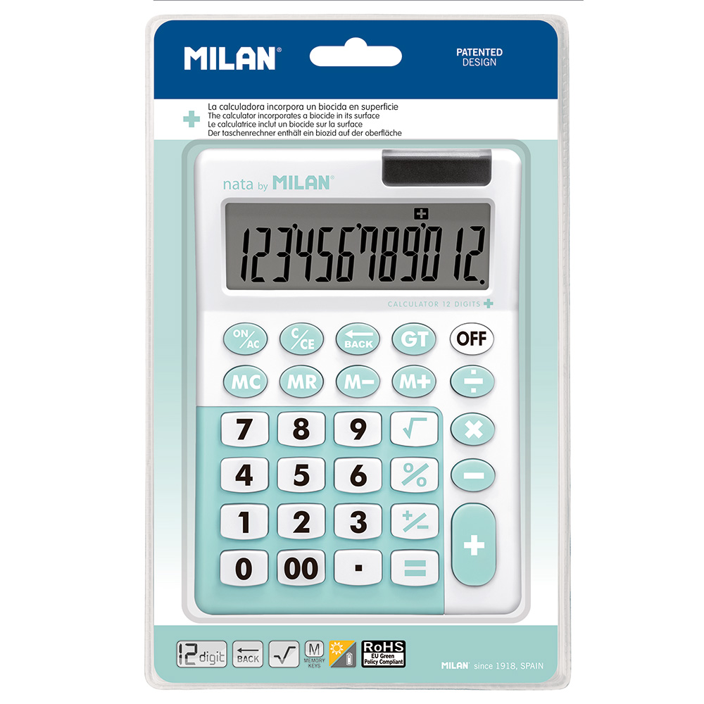 Blíster 1 calculadora 12 digitos turquesa  edição + milan