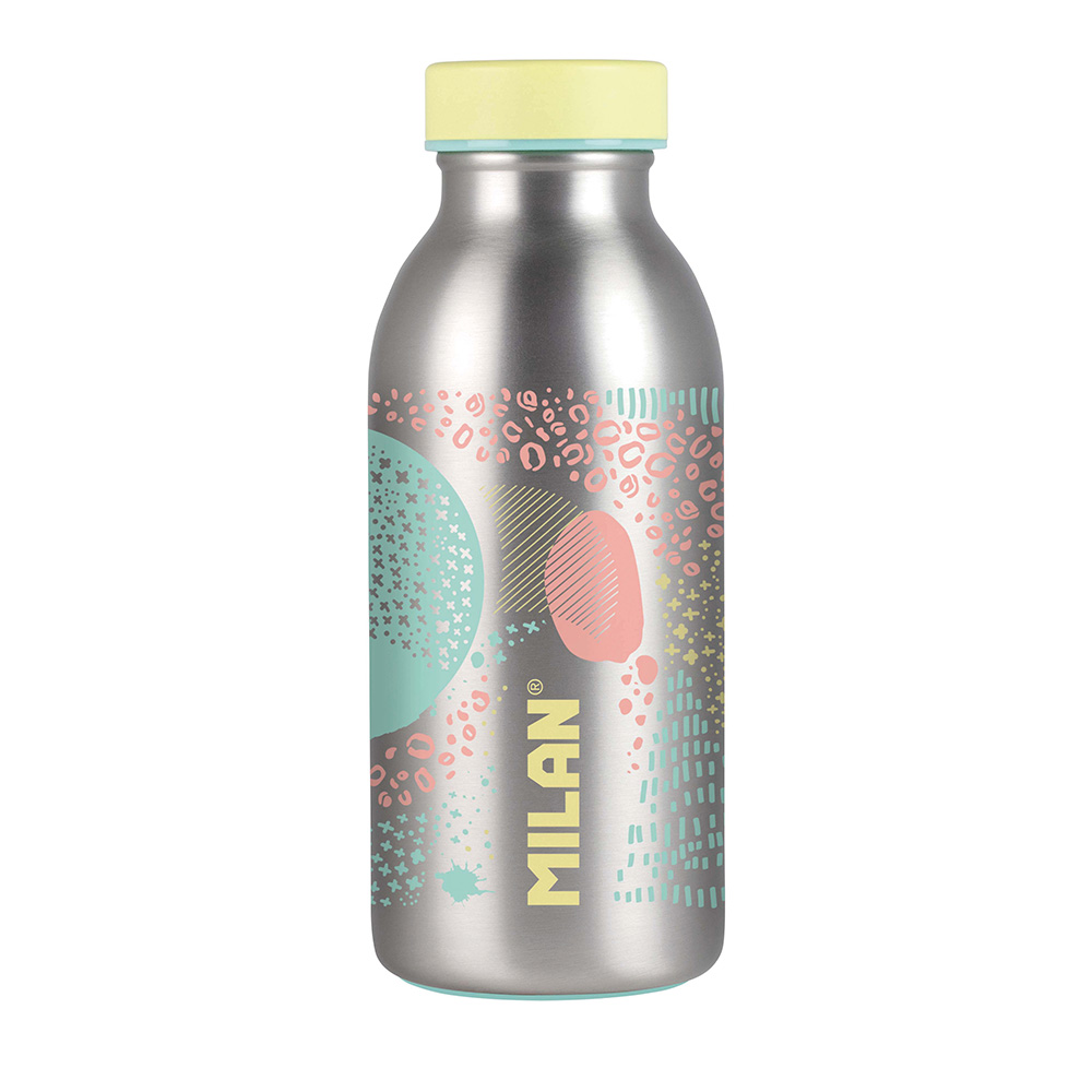 Garrafa isotérmica de inox 354ml serie silver  amarelo milan
