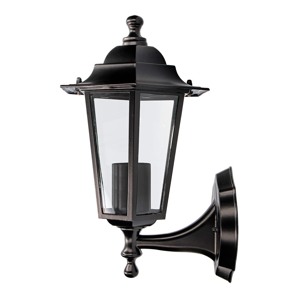Candeeiro de alumínio e vidro para parede. ip44 e27 60w cor preto ø19 5x21x32cm modelo zurich. edm