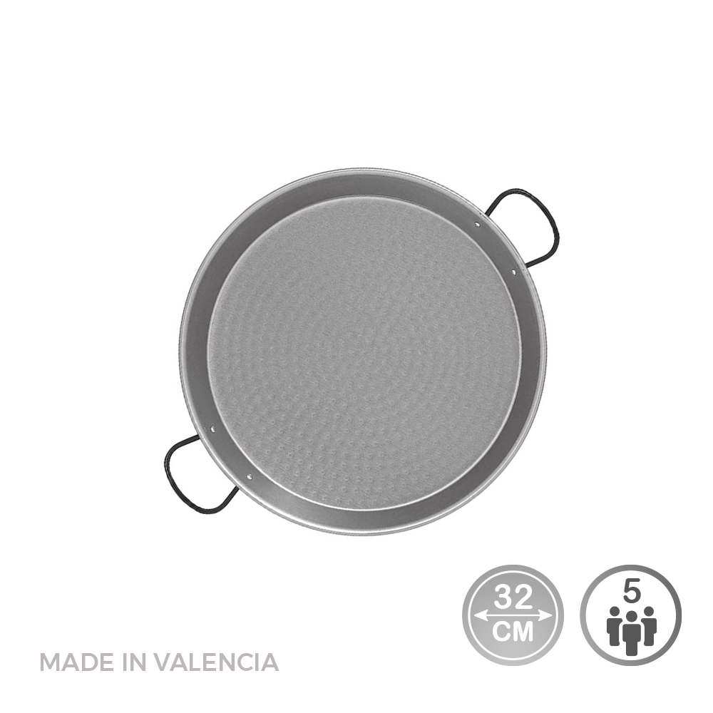 Figideira de aço polido para indução e vitrocerâmica ø32cm (5 porções). vaello