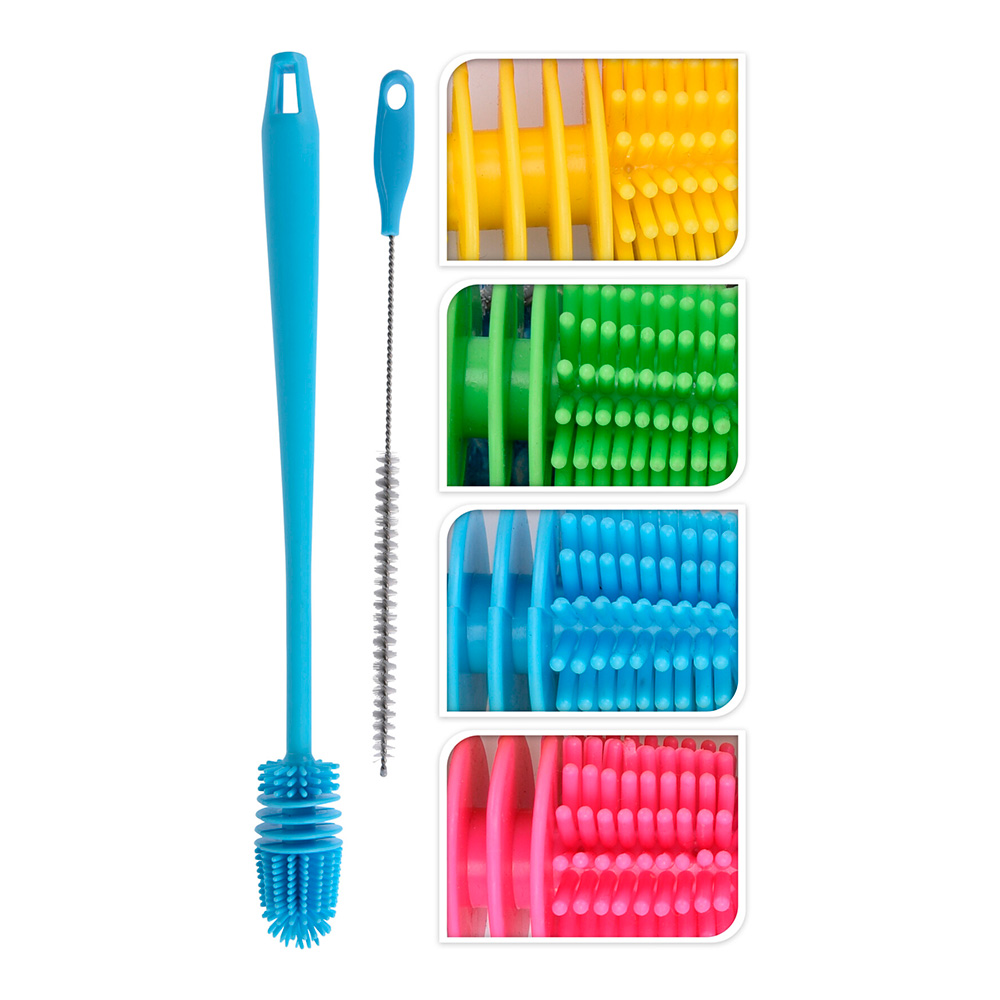 Conjunto de 2 escovinhas limpa garrafas cores variadas