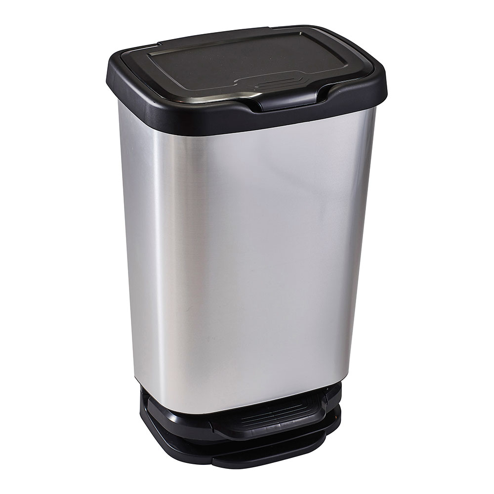 Balde de pedal de 40 litros com fechamento amortecido 39x29x63 5cm prata/preta mondex