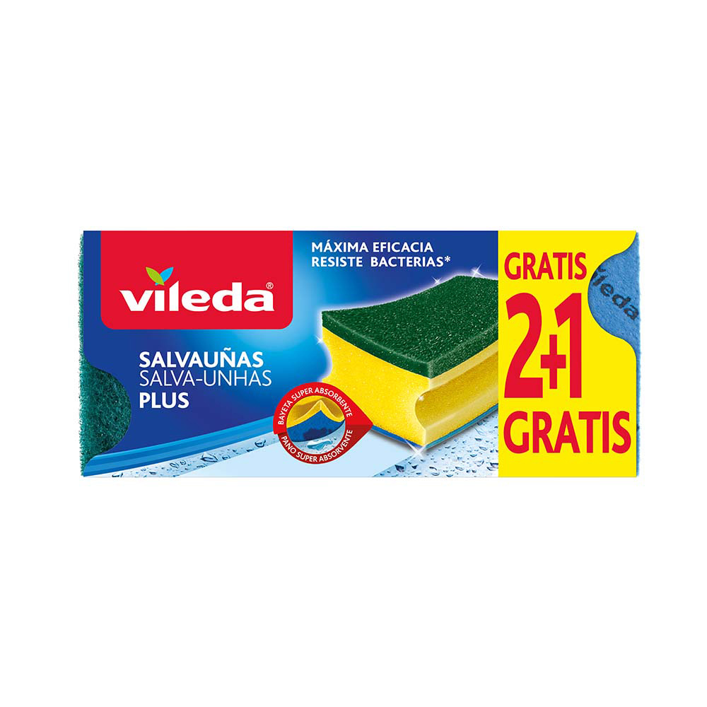 Esfregão salva unhas anti-bactérias 2+1 esfregão com pano 162589 vileda