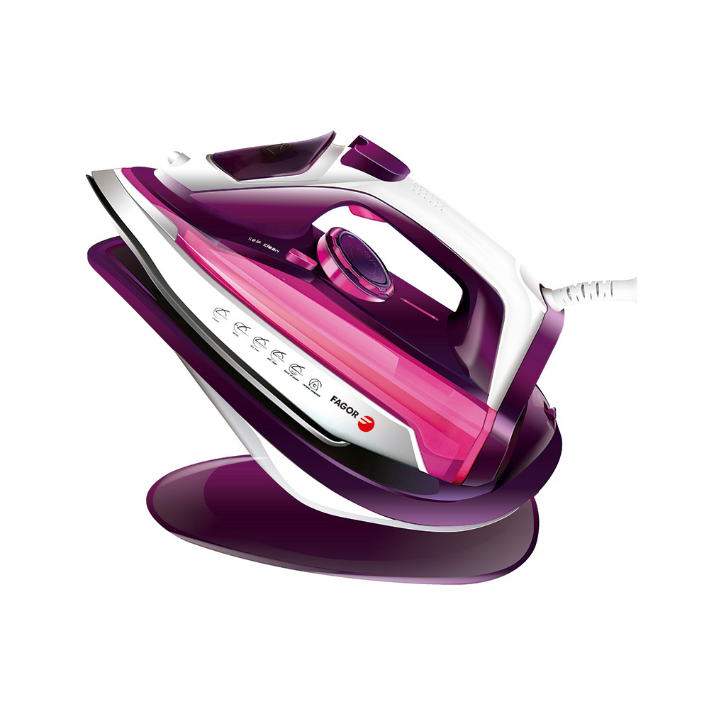 Ferro sem fios 2 em 1 com base 2600w rosa fagor 16x32 5x26 5cm