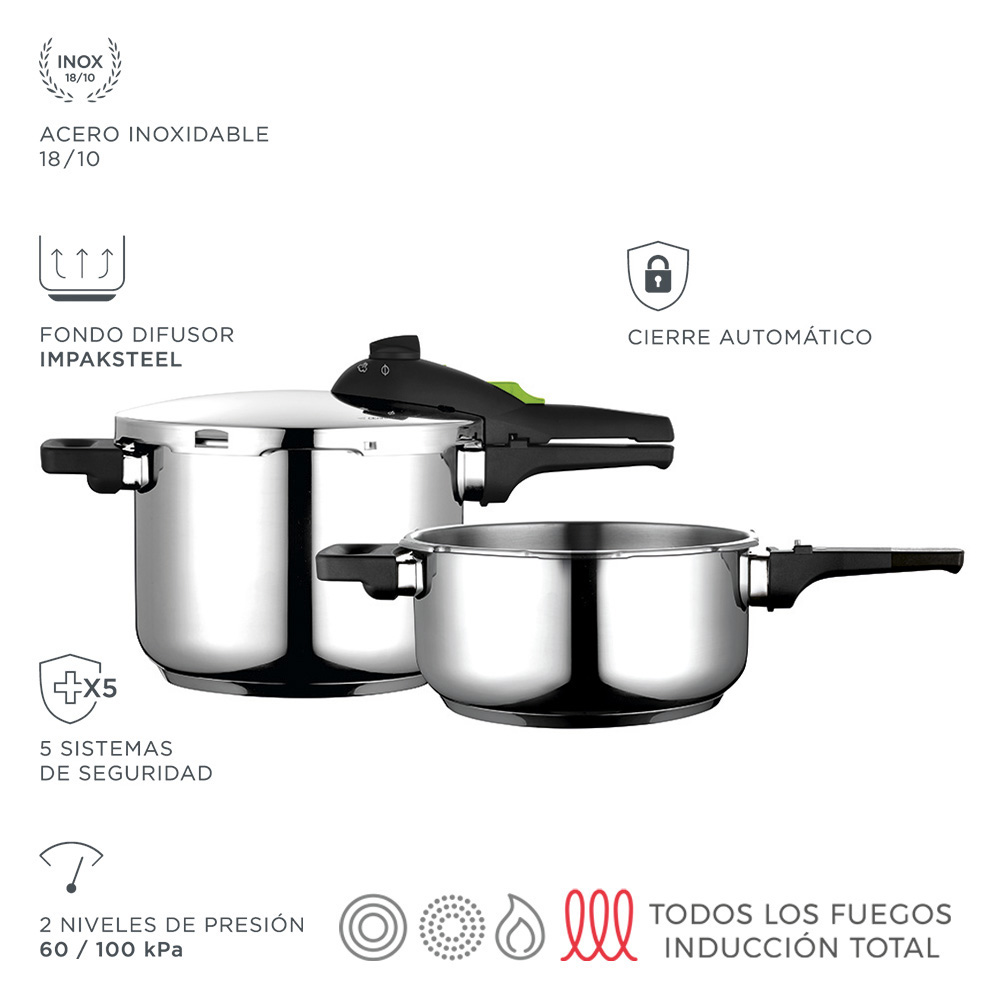 Panela super rápida rapid 4+6 l inox 18/10 fagor 4l ø22x12cm 6l ø22x17cm