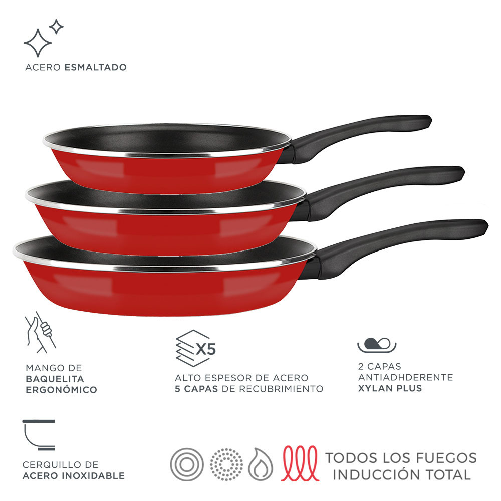 Frigidera aptimax ø20+24+28cm acero esmaltado 1 5mm fagor