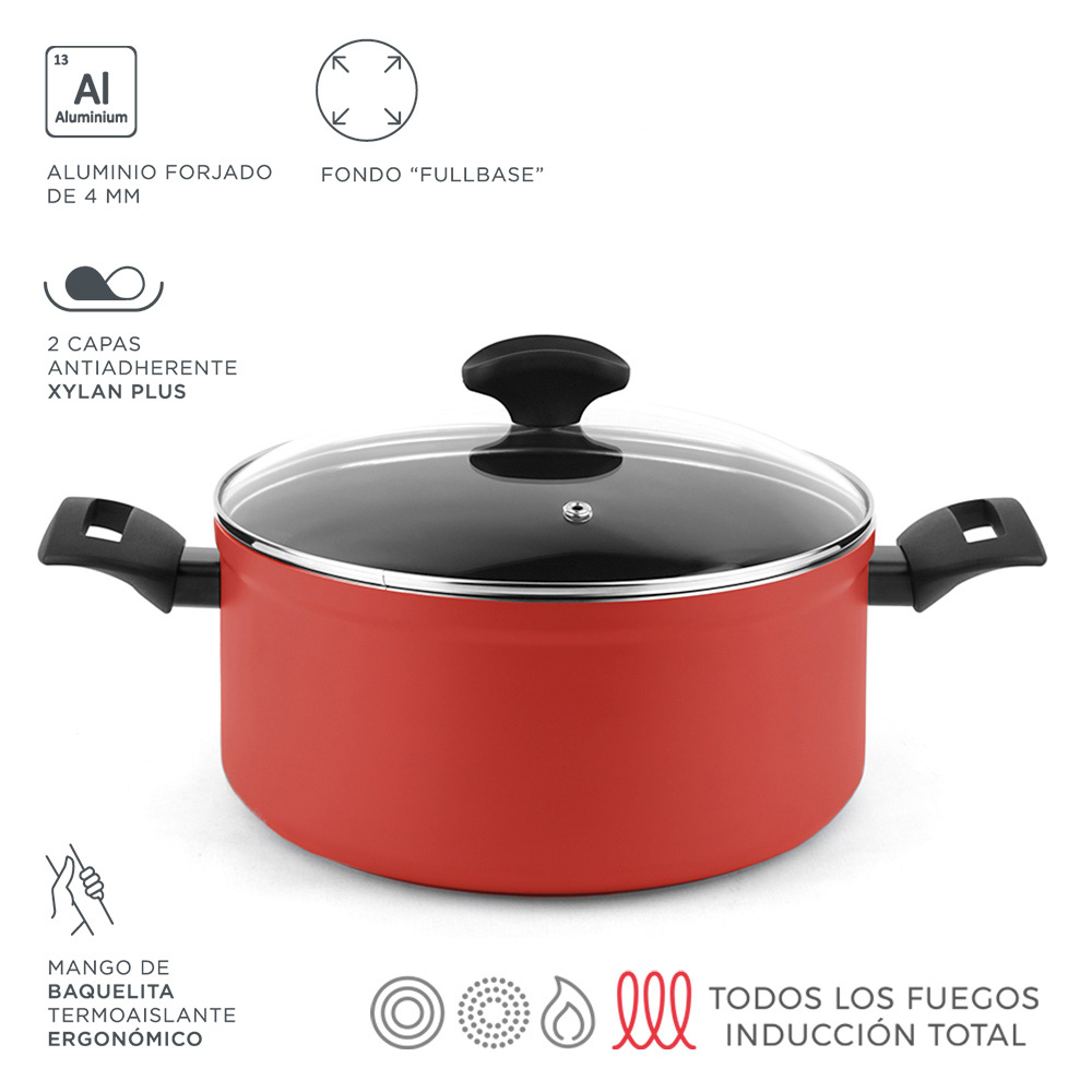 Panela máxima + tampa vermelha alumínio 3004 fagor ø20x10cm