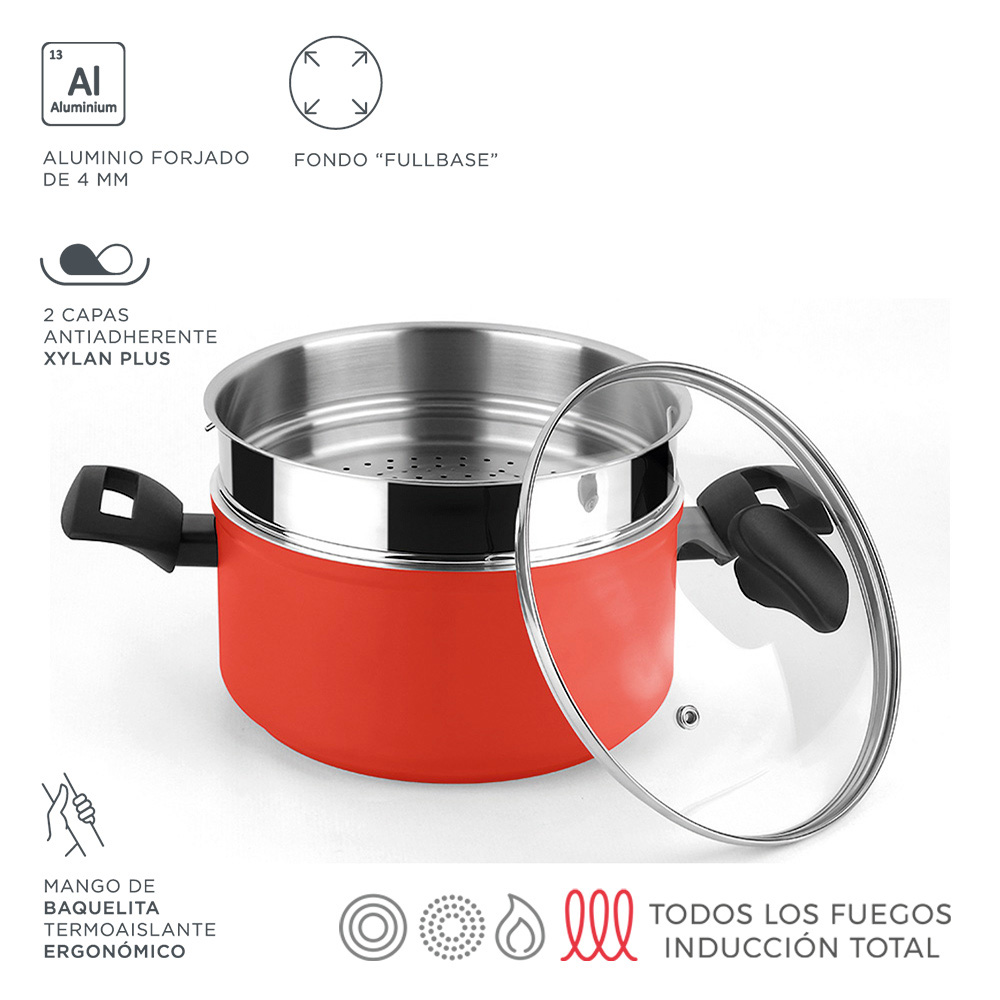 Panela máxima + tampa + vaporizador vermelho alumínio 3004 fagor ø20x10cm