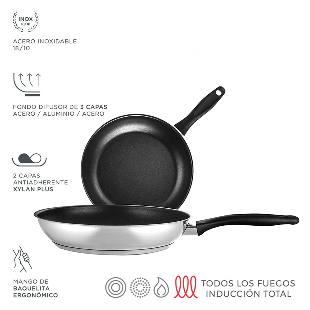 Ult. unidades lote frigideira inox enara ø20+26cm aço inoxidável 18/10 fagor
