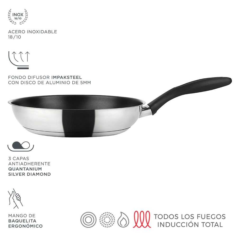 *ult.unidades*frigideira inoxtherm ø28cm aço inoxidável 18/10 fagor