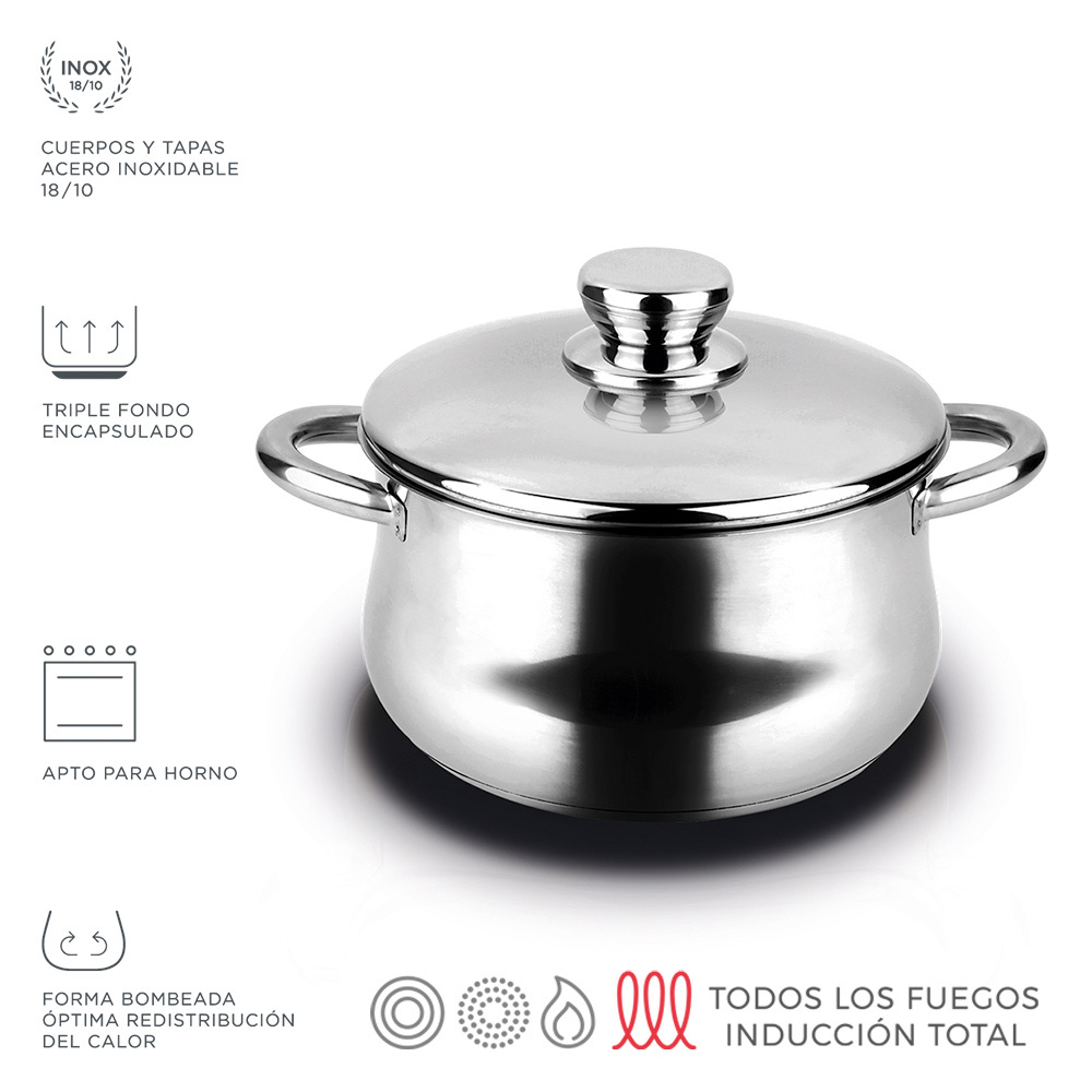 Panela inox silverinox + tampa aço inoxidável 18/10 fagor ø24x15cm
