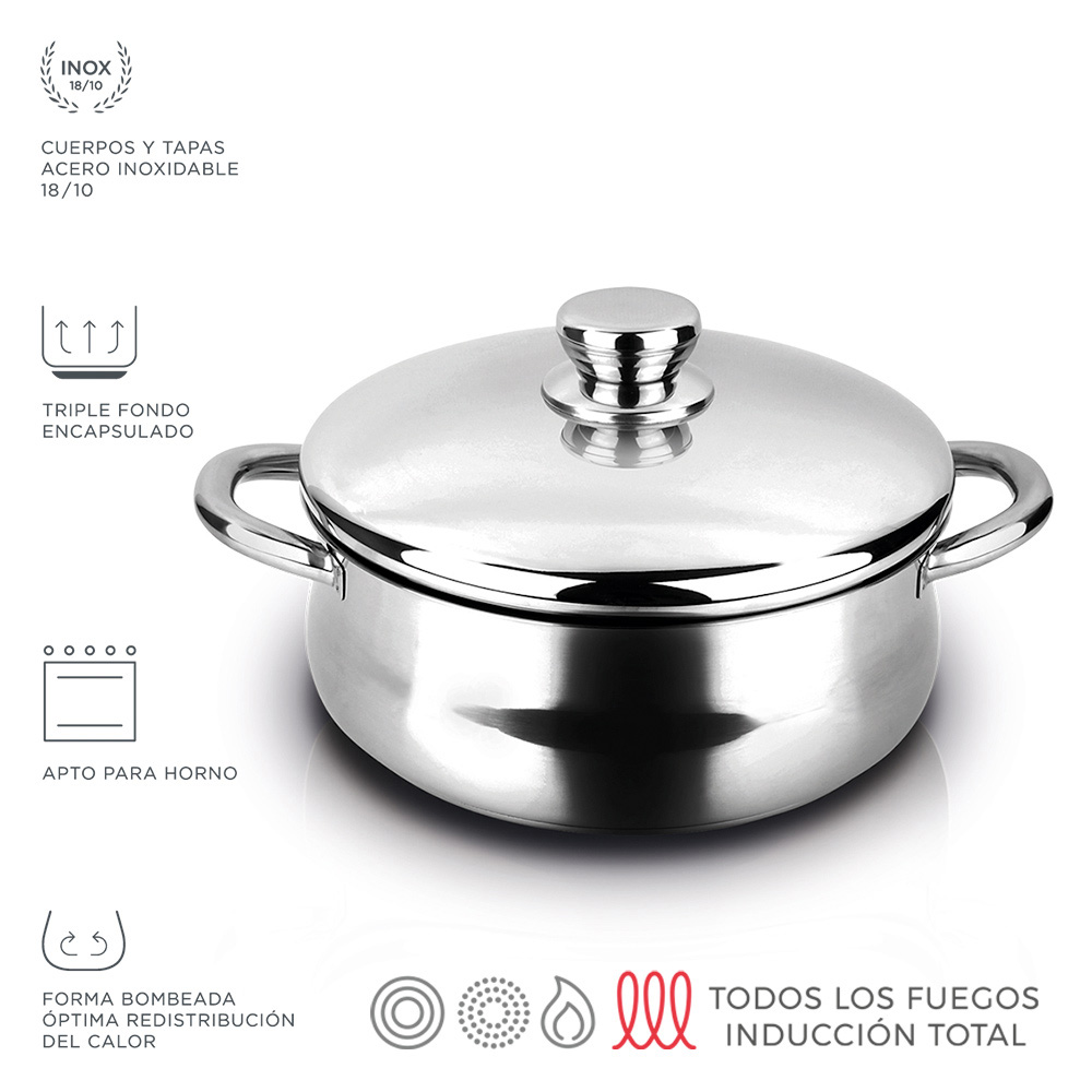 Caçarola inox silverinox + tampa inox 18/10 fagor ø28x11cm