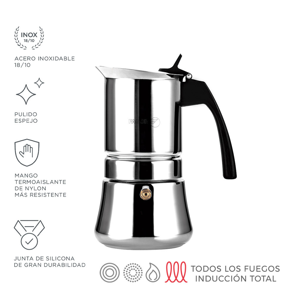 Cafeteira inox etnica 10 xicara de cafe inox 18/10 fagor
