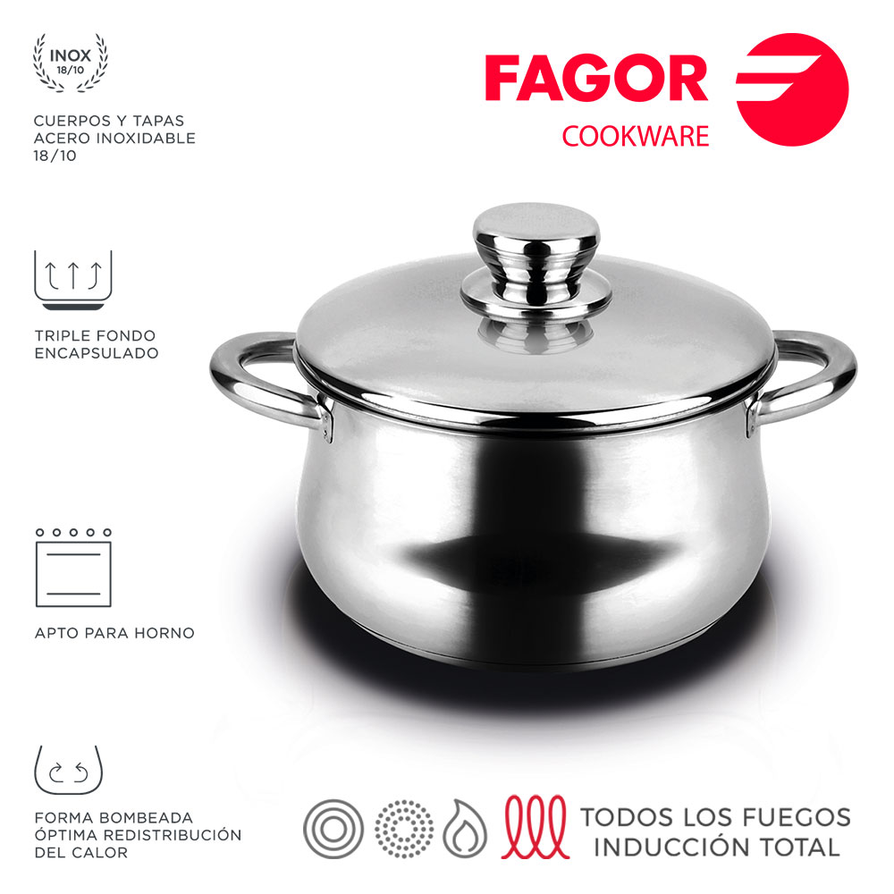 *ult. unidades*silverinox 10.2 l de aço inoxidável com tampa fagor de fagor ø28x16cm