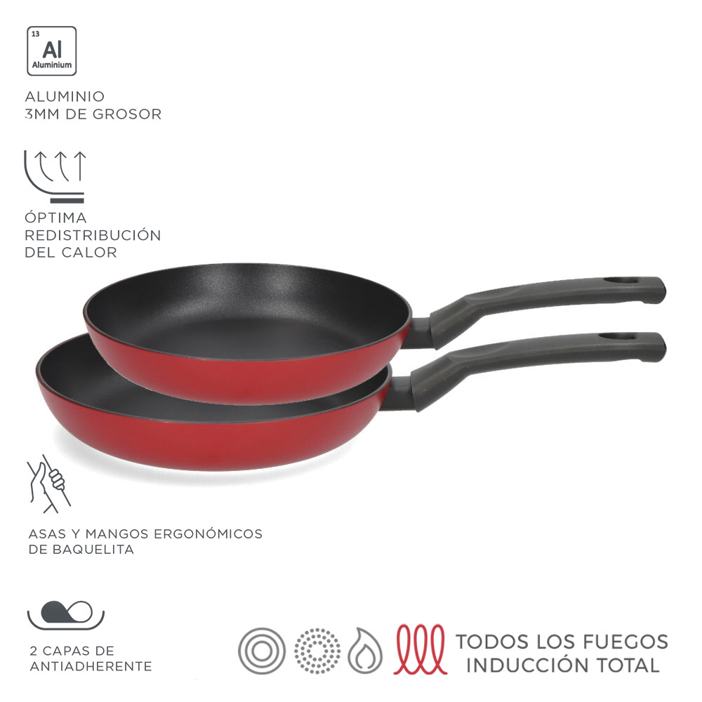 *ult. unidades* frigideira elan 3 rouge ø20+24cm alumínio extra grosso 3mm fagor