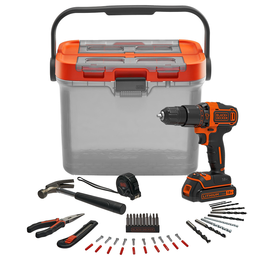 S.of. kit brico com berbequim percutor 18v e acessórios bcksb05-qw black+decker