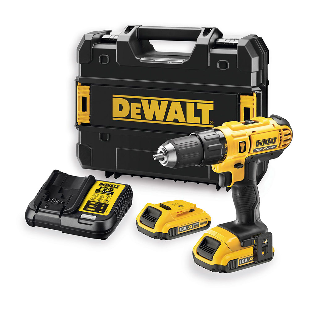 S.of. berbequim percutor xr 18v 13mm 2 baterias e mala dcd776d2t-qw dewalt
