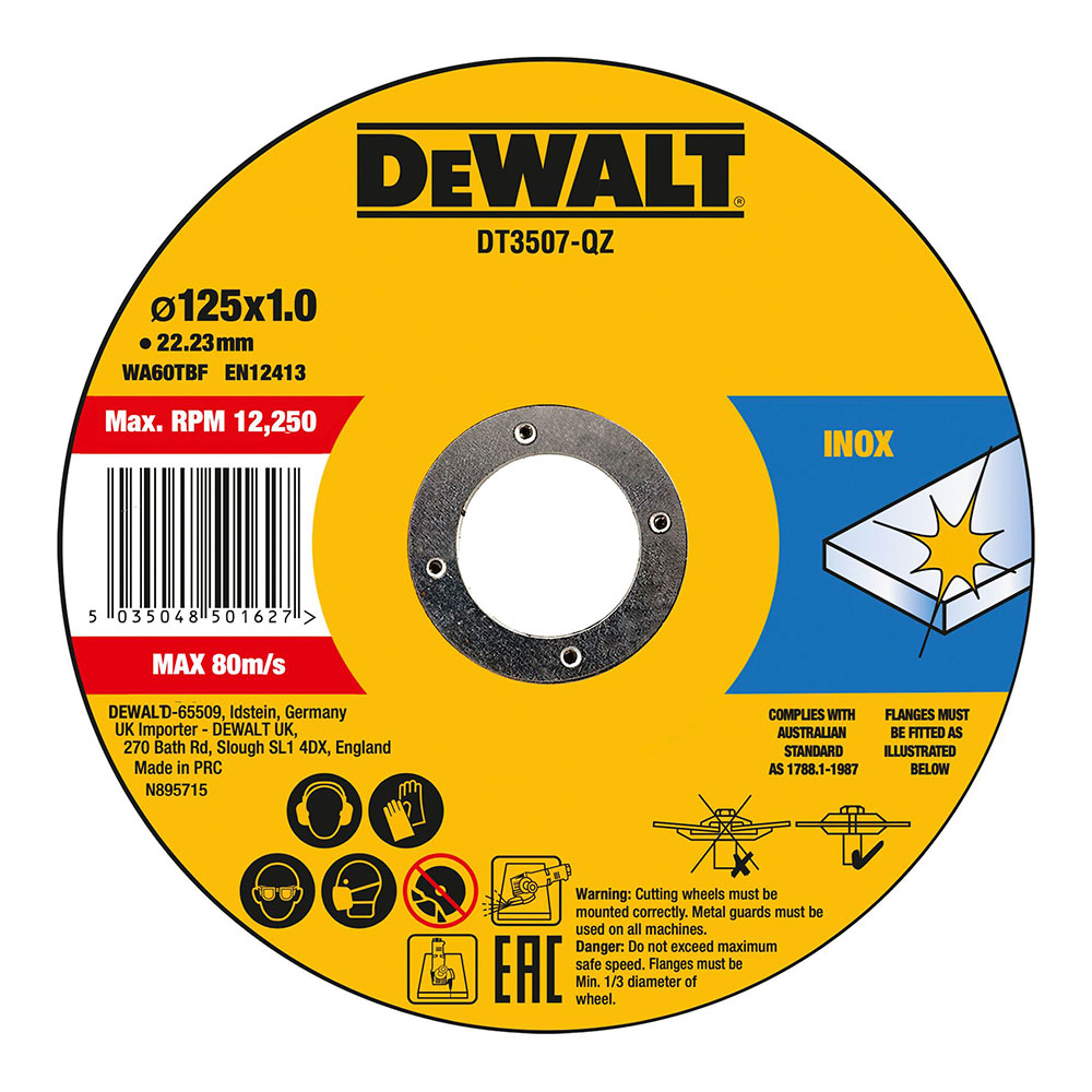 S.of. conjunto 10 discos de corte para aço inox ø125x1x22 23mm dt3507-qz dewalt
