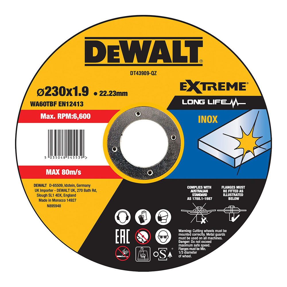 S.of. disco de corte rápido em aço inox com grão profissional ø230x1.9x22.23mm dt43909-qz dewalt