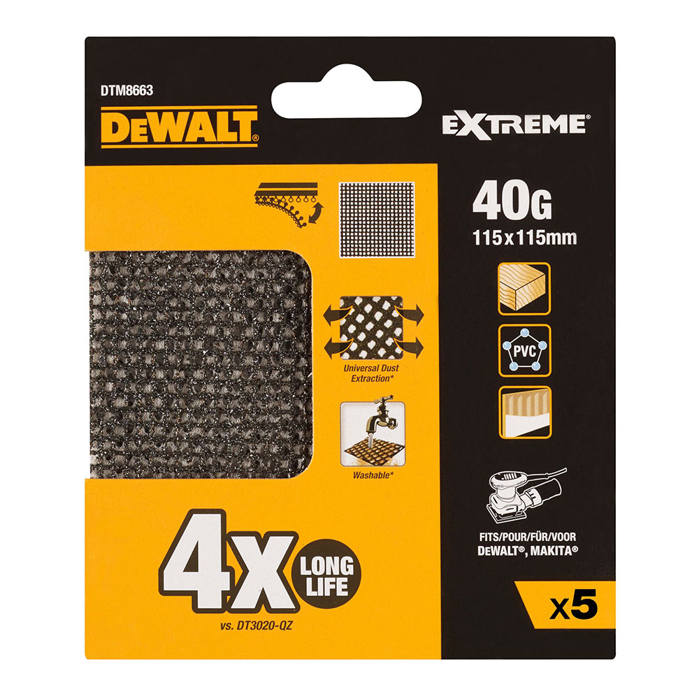 S.of. pack de 5 lixas de malha 1/4 grão 40 para lixadoras orbitais dtm8663-qz dewalt