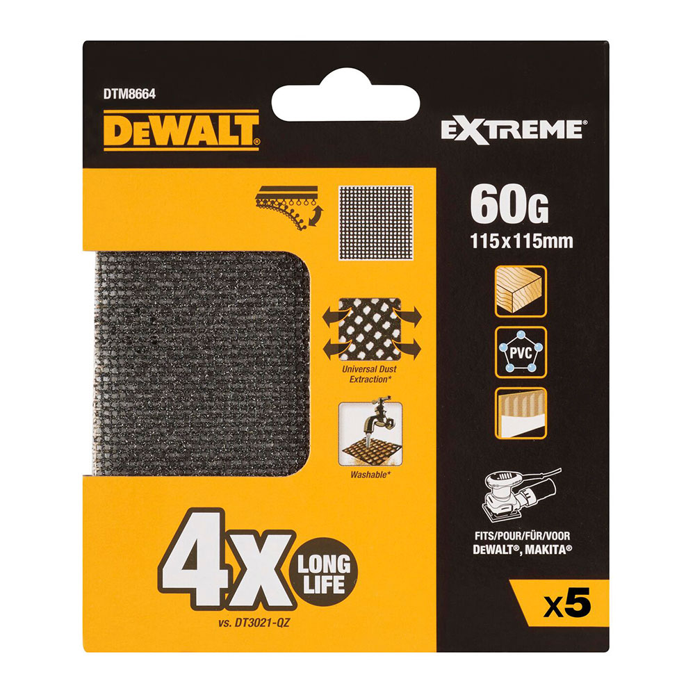 S.of. pack de 5 lixas de malha 1/4 115x115mm grão 60 para lixadoras orbitais dtm8664-qz dewalt