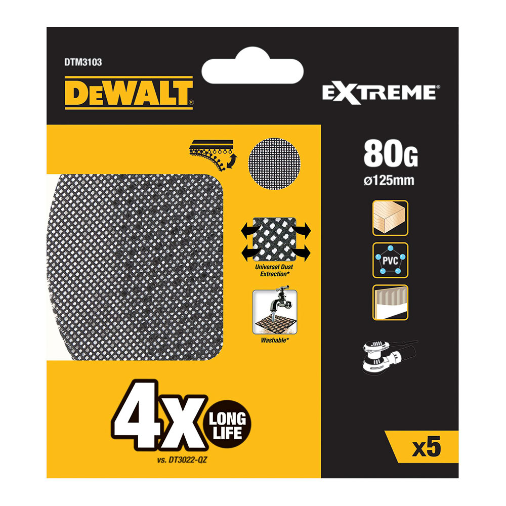 S.of. pack de 5 lixas de malha ø125mm grão: 80 para lixadoras rotoorbitais dtm3103-qz dewalt