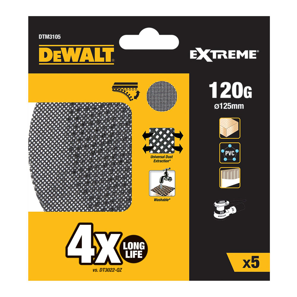 S.of. pack de 5 lixas de malha ø125mm grão: 120 para lixadoras rotoorbitais dtm3105-qz dewalt