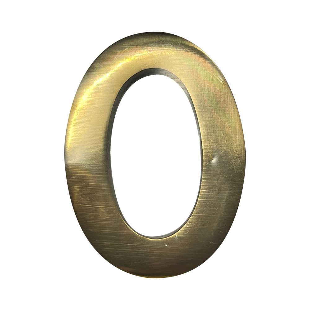 Numero 0 latão polido 10cm fixação invisivel