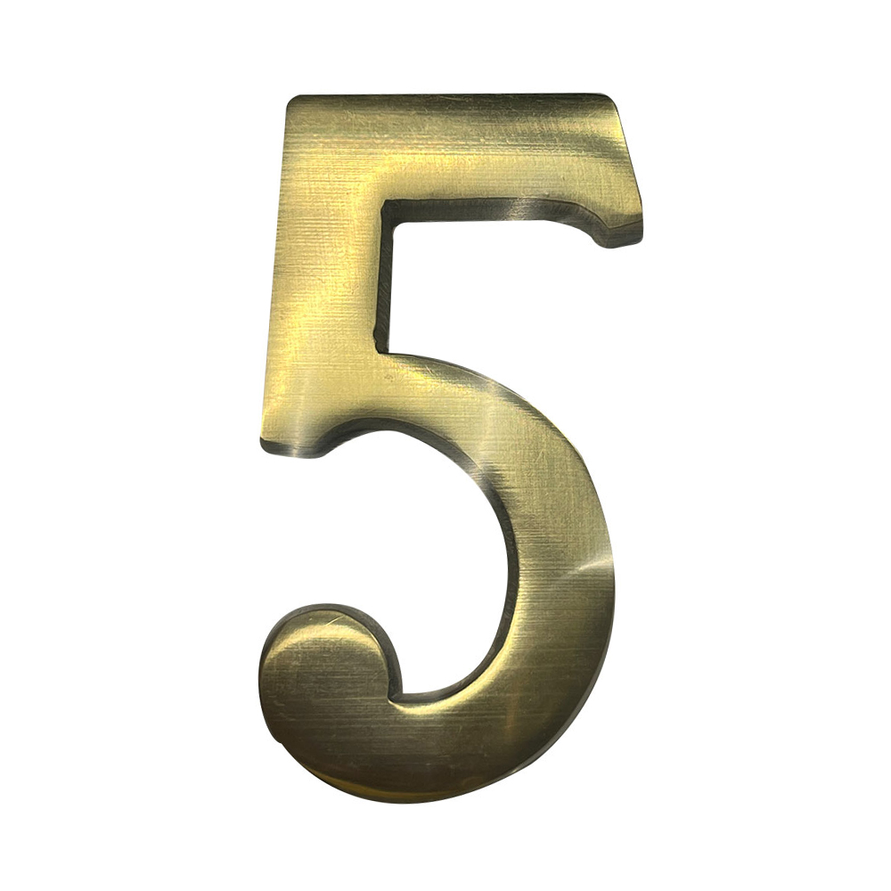 Numero 5 latão polido 10cm fixação invisivel