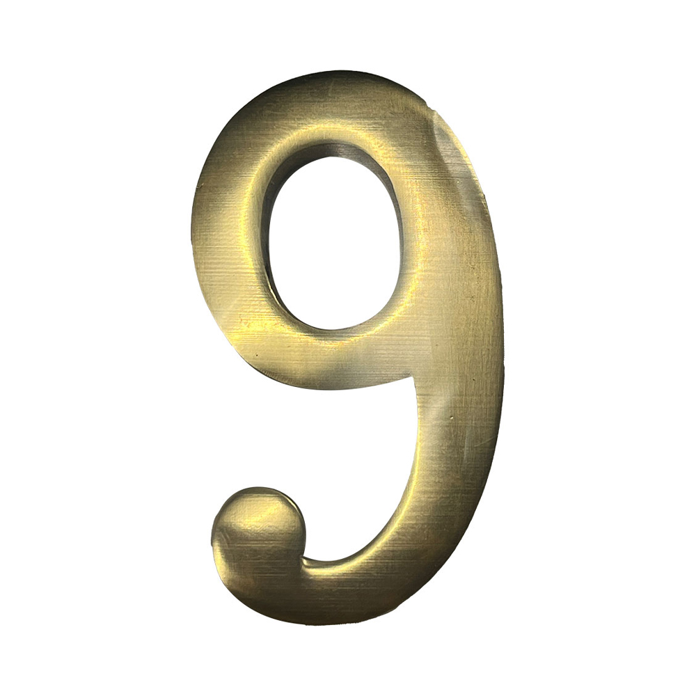 Numero 9 latão polido 10cm fixação invisivel