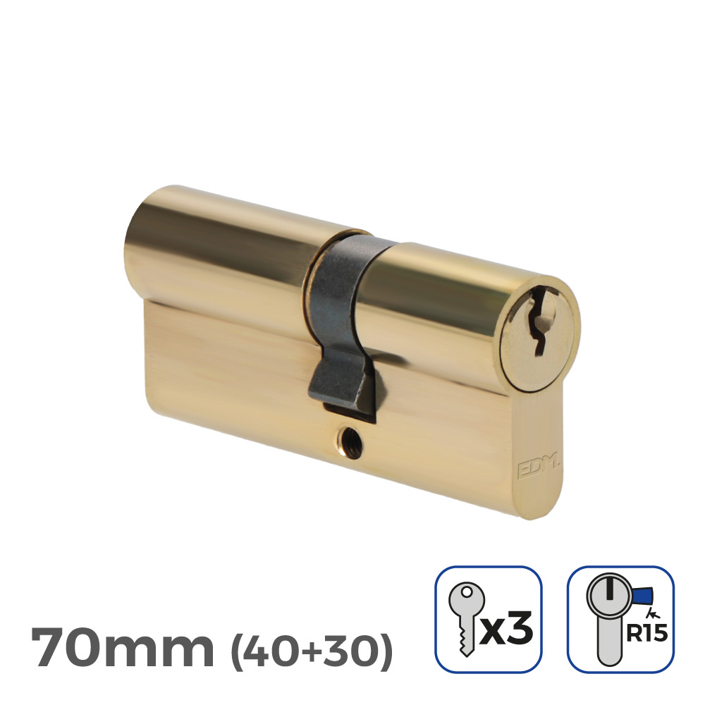 Cilindro latão 70mm (40+30mm) largura da came r15 com 3 chaves de yale incluidas edm