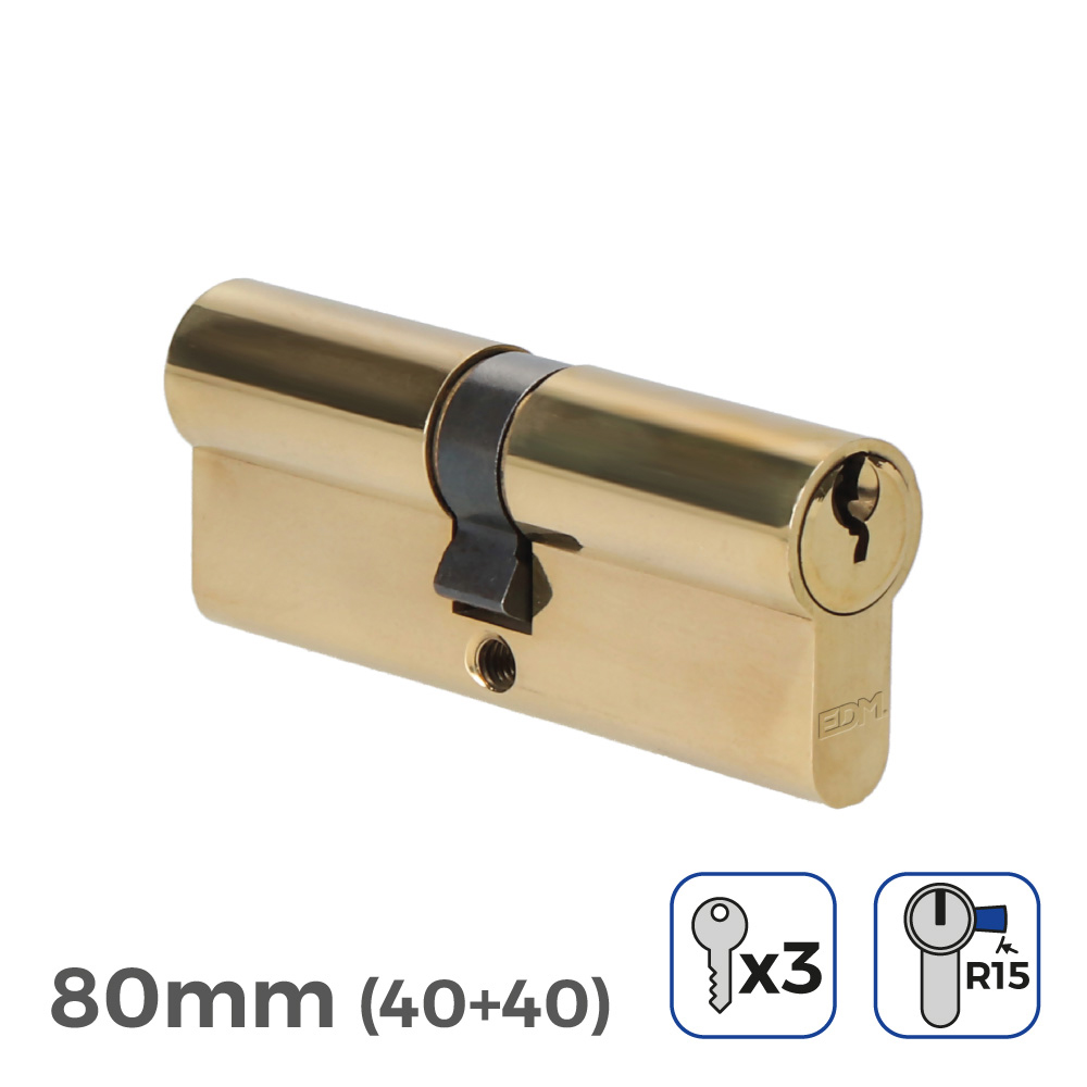 Cilindro latão 80mm (40+40mm) largura da came r15 com 3 chaves de yale incluidas edm