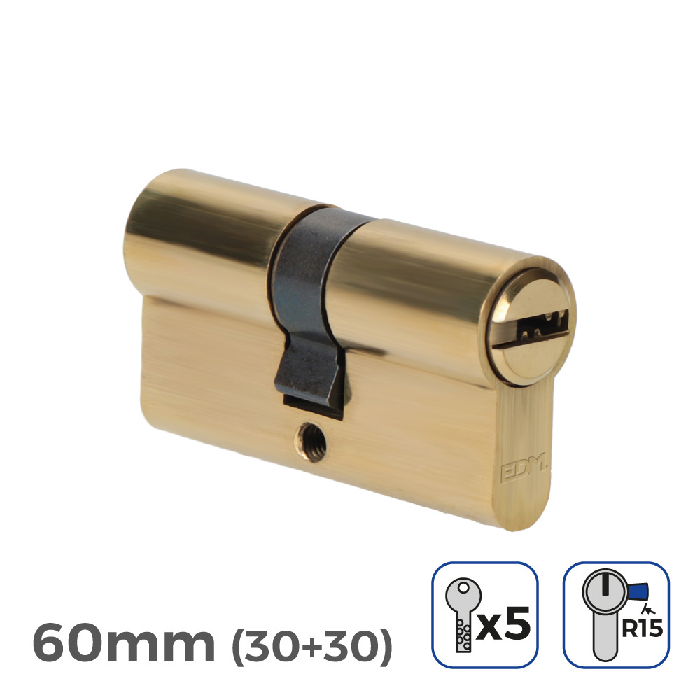 Cilindro latão 60mm (30+30mm) largura da came r15 com 5 chaves de segurança incluidas edm