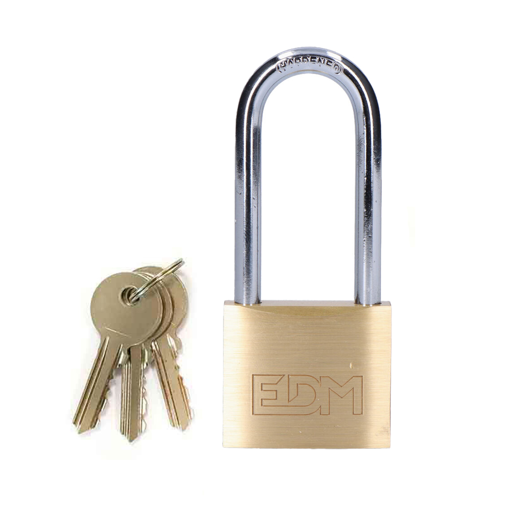 Cadeado em latao arco comprido 40x65mm em blister edm