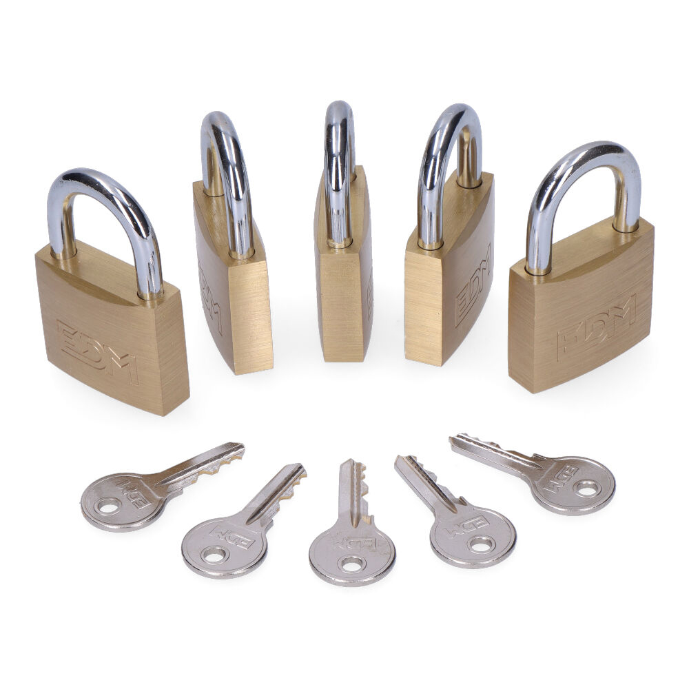 Pack de 5 cadeado latão arco normal 5 chaves iguais 40x23mm edm
