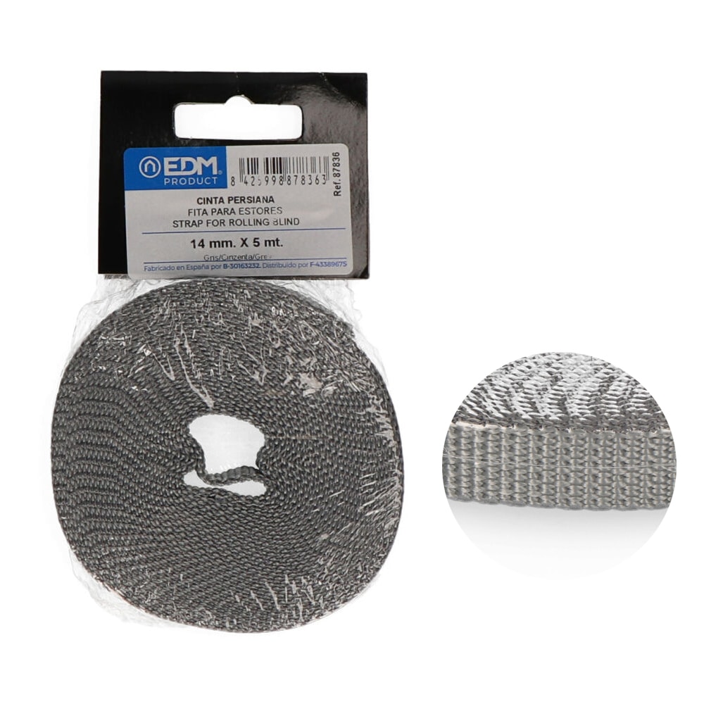 Fita para estores mini 5mts cinzenta 14mm