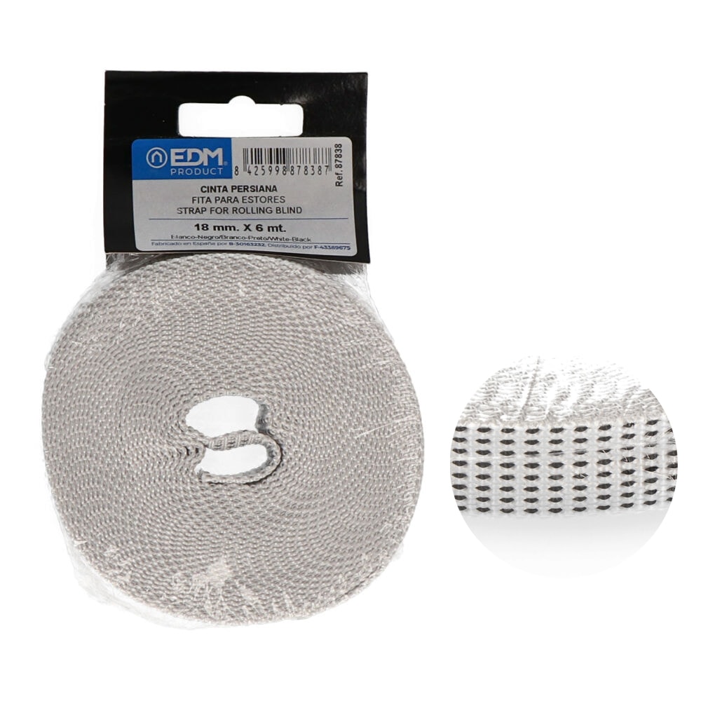 Fita para estores mini 6mts branco-preto 18mm
