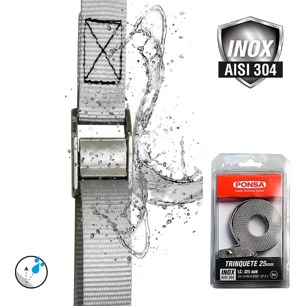 Correia com esticador 25mm 3m inox 027 207 025 503 ponsa