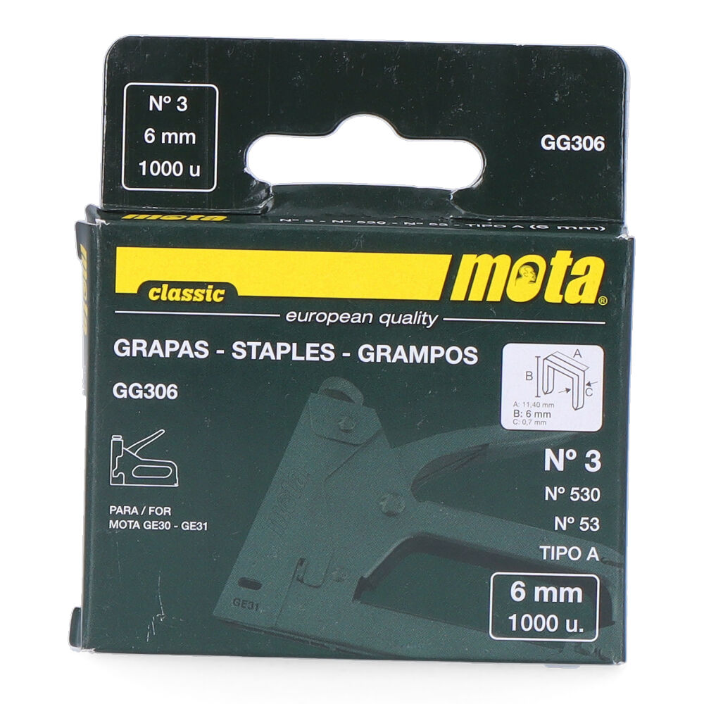 Agrafos número 3 de 6mm 1000 unid. gg306 mota
