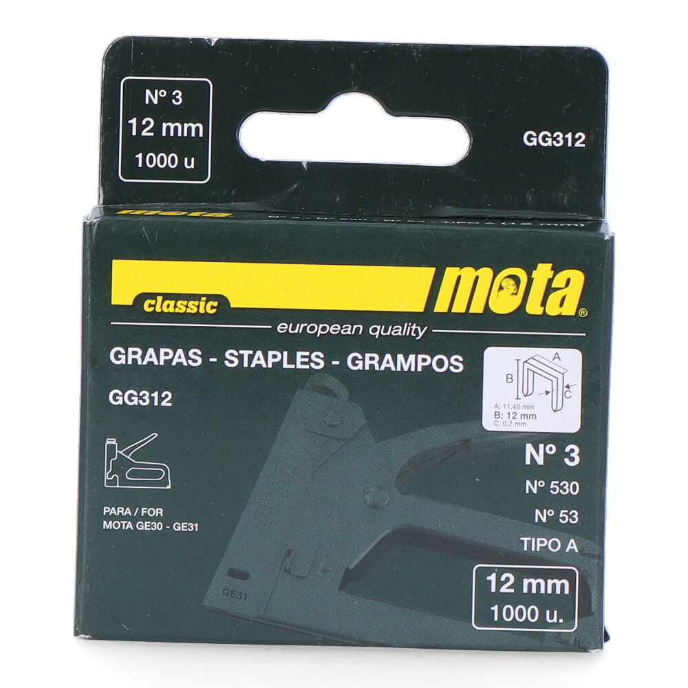Agrafos número 3 de 12mm 1000 unid. gg312 mota