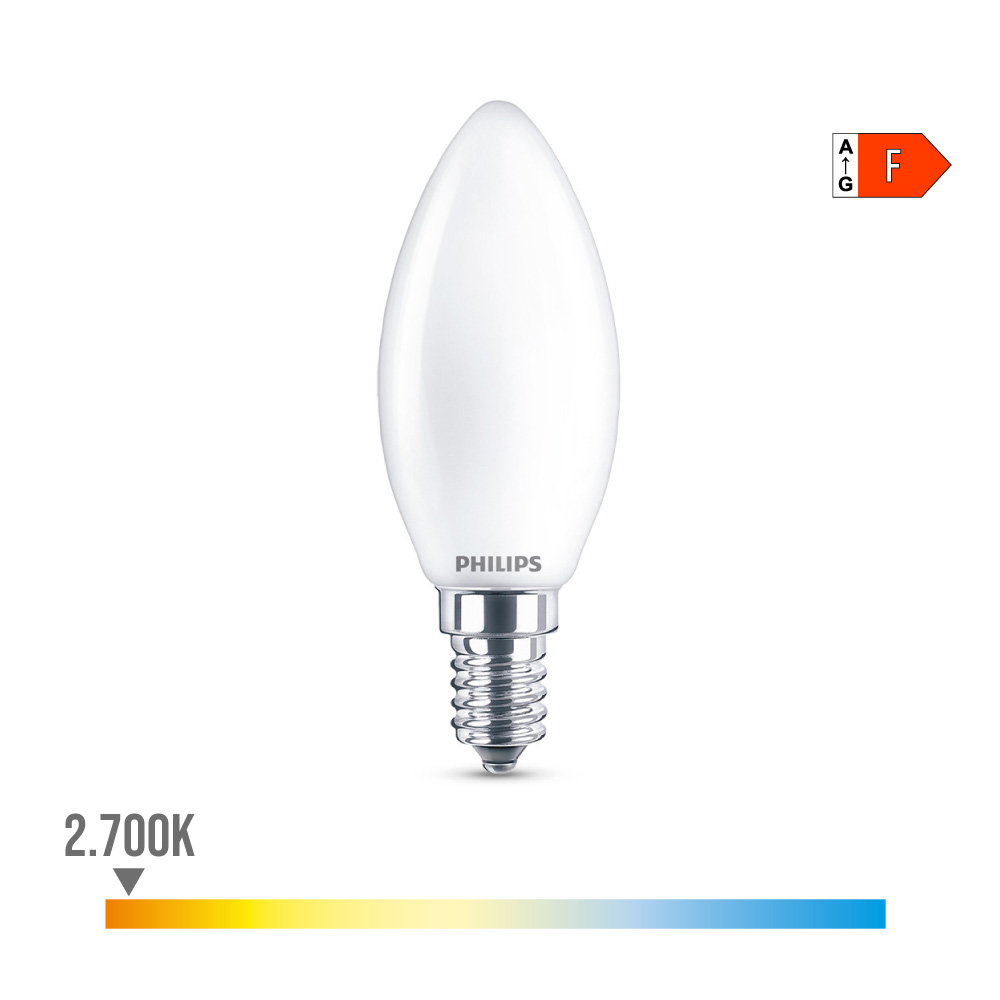 Lâmpada de vela led e14 4.3w 470lm 2700k luz quente ø3.5x9.7cm. philips