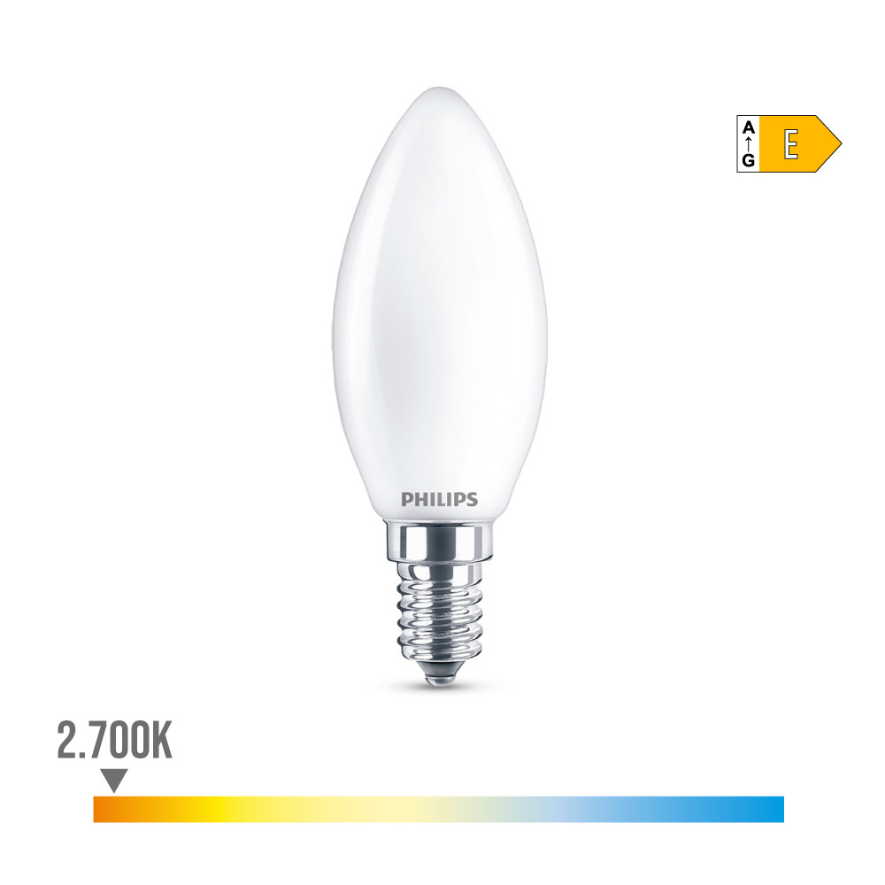 Lâmpada de vela led e14 6.5w 806lm 2700k luz quente ø3.5x9.7cm. philips