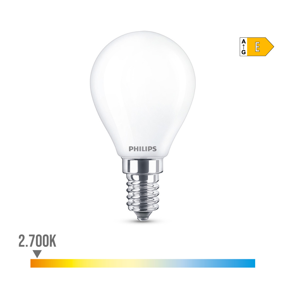 Lâmpada led esférica e14 6 5w 806lm 2700k luz quente ø4 5x8cm philips