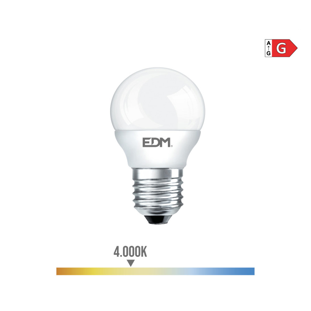 Lâmpada esférica led e27 5w 400lm 4000k luz dia ø4 5x8cm edm