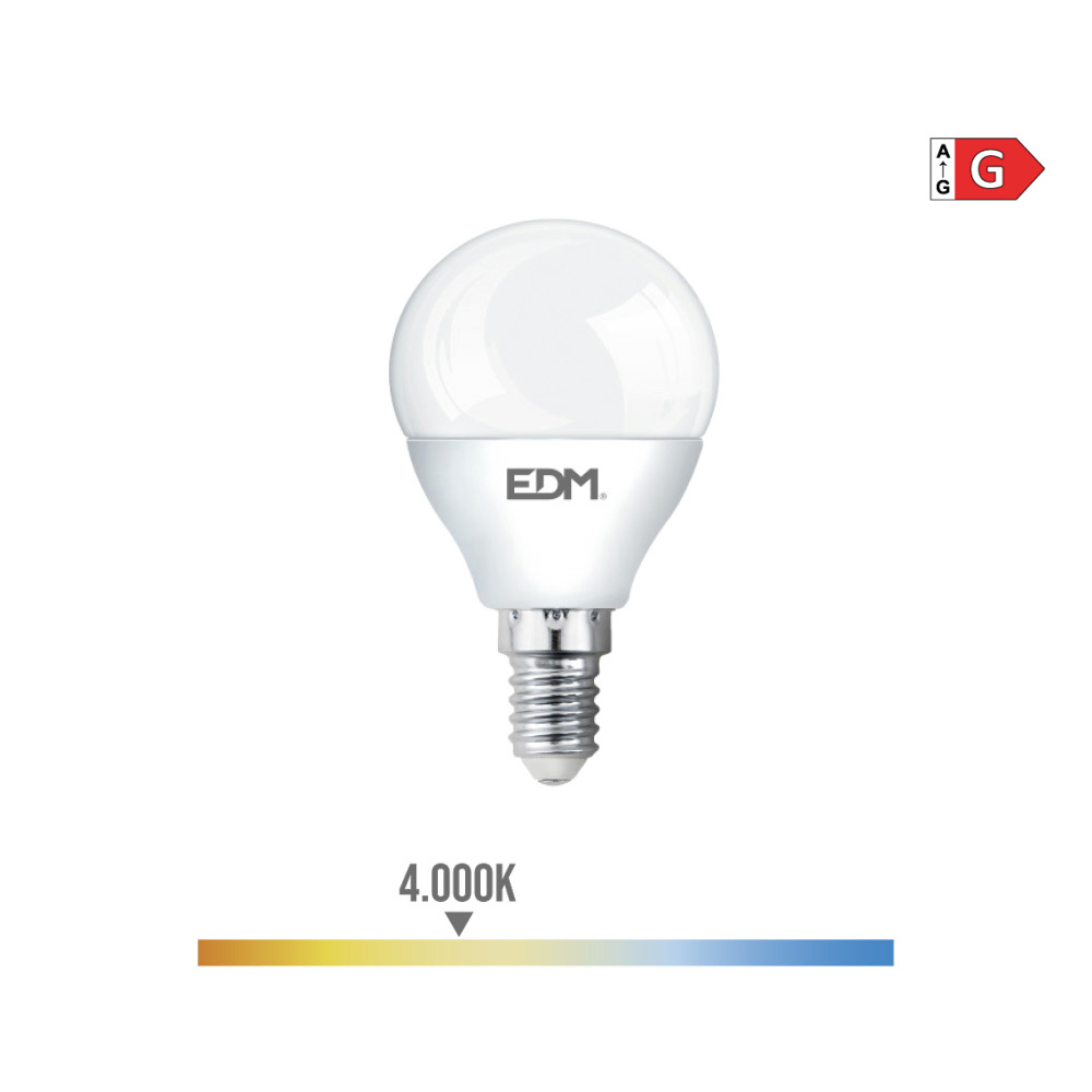 Lâmpada esférica led e14 5w 400lm 4000k luz dia ø4 5x8cm edm