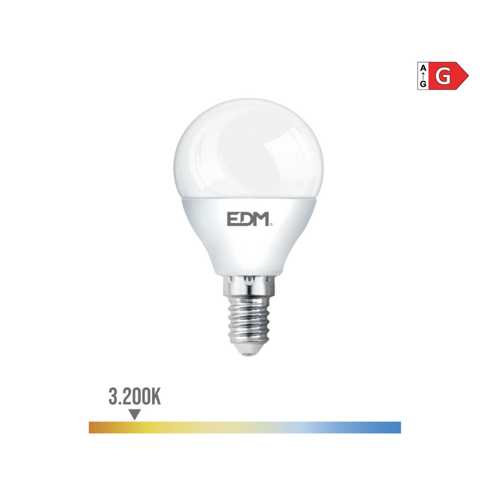 Lâmpada esférica led e14 5w 400lm 3200k luz quente ø4 5x8cm edm